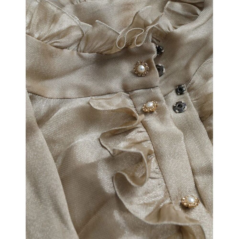 Dolce & Gabbana Gold Ascot Collar Ruffles Blouse Women's Top - Picture 5 of 6